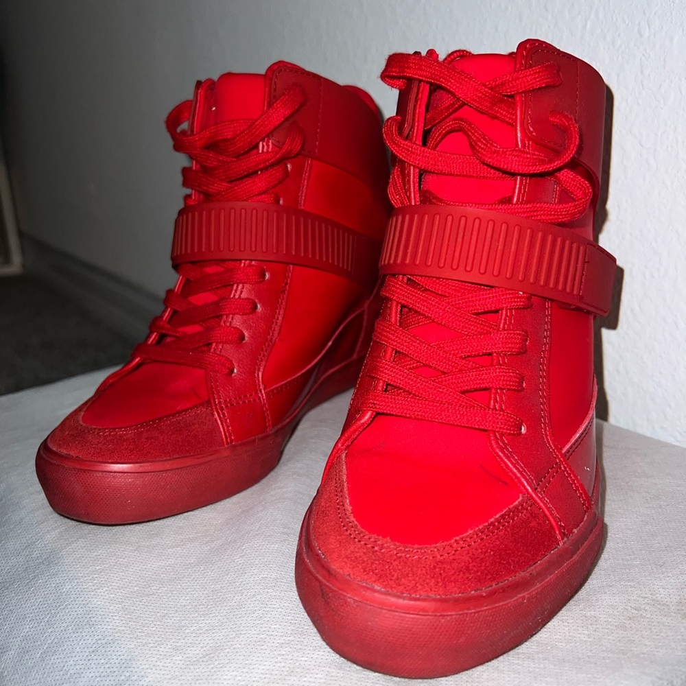 Aldo Red Suede Wedge Hi-Top Sneakers